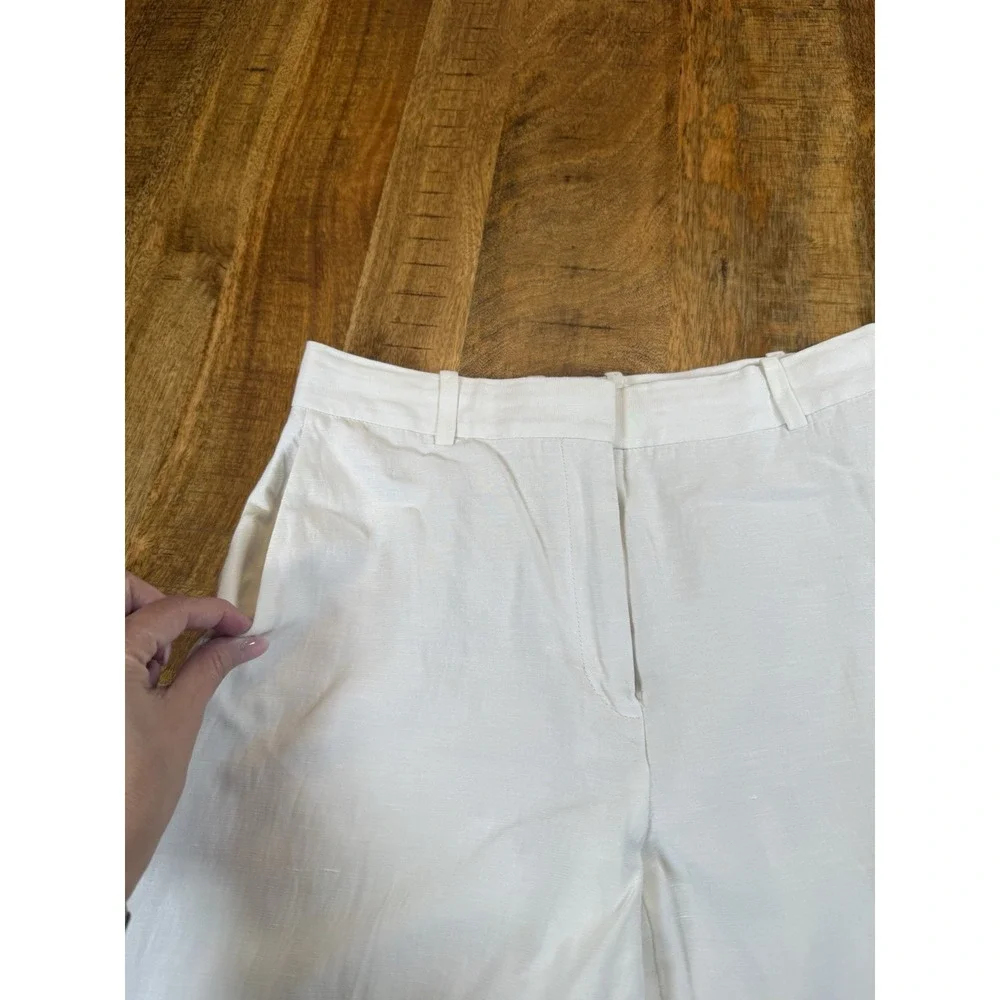 Aritzia Babaton Agency Linen Pants Womens 4 White High Rise Straight Leg